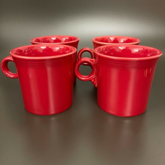 Fiesta HLC Red Coffee Cups Mugs O Ring Handles USA Lot of 4 - Picture 1 of 8